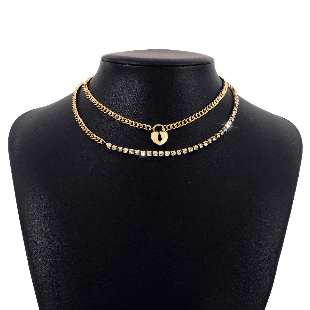 N118 Multi-Layered Wearing Love Rhinestone Necklace Stitching Geometric Shining Small Fashion Necklace