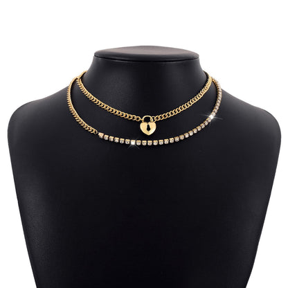 N118 Multi-Layered Wearing Love Rhinestone Necklace Stitching Geometric Shining Small Fashion Necklace