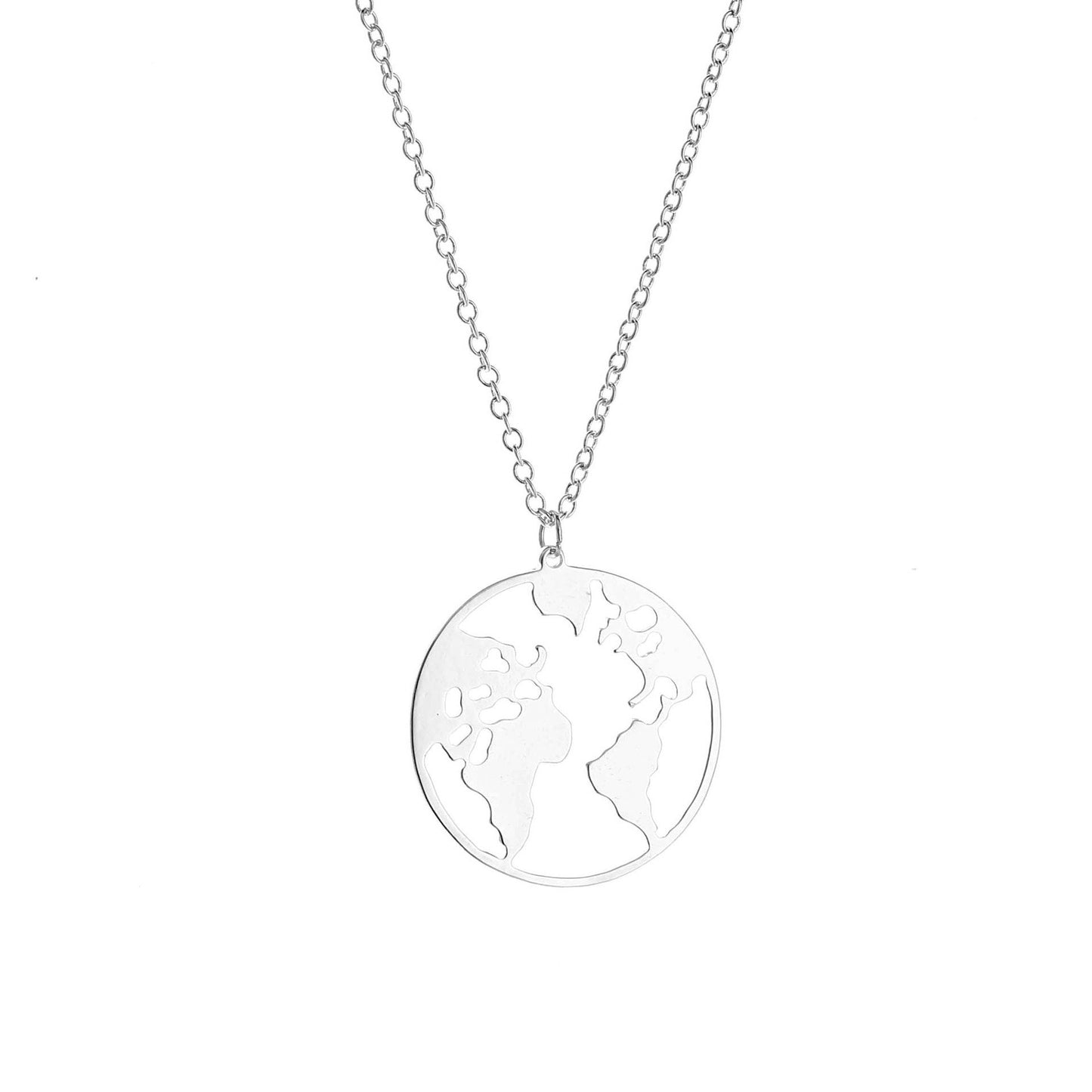 19 Necklace Hot Style World Map Necklace Female Pendant Accessories Silver Necklace Sweater Chain