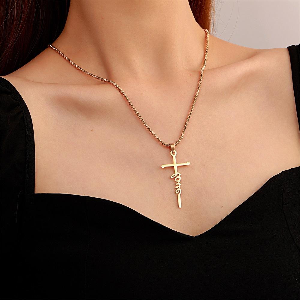 English letter pendant necklace stainless steel cross clavicle chain punk hip hop jumping disco necklace female
