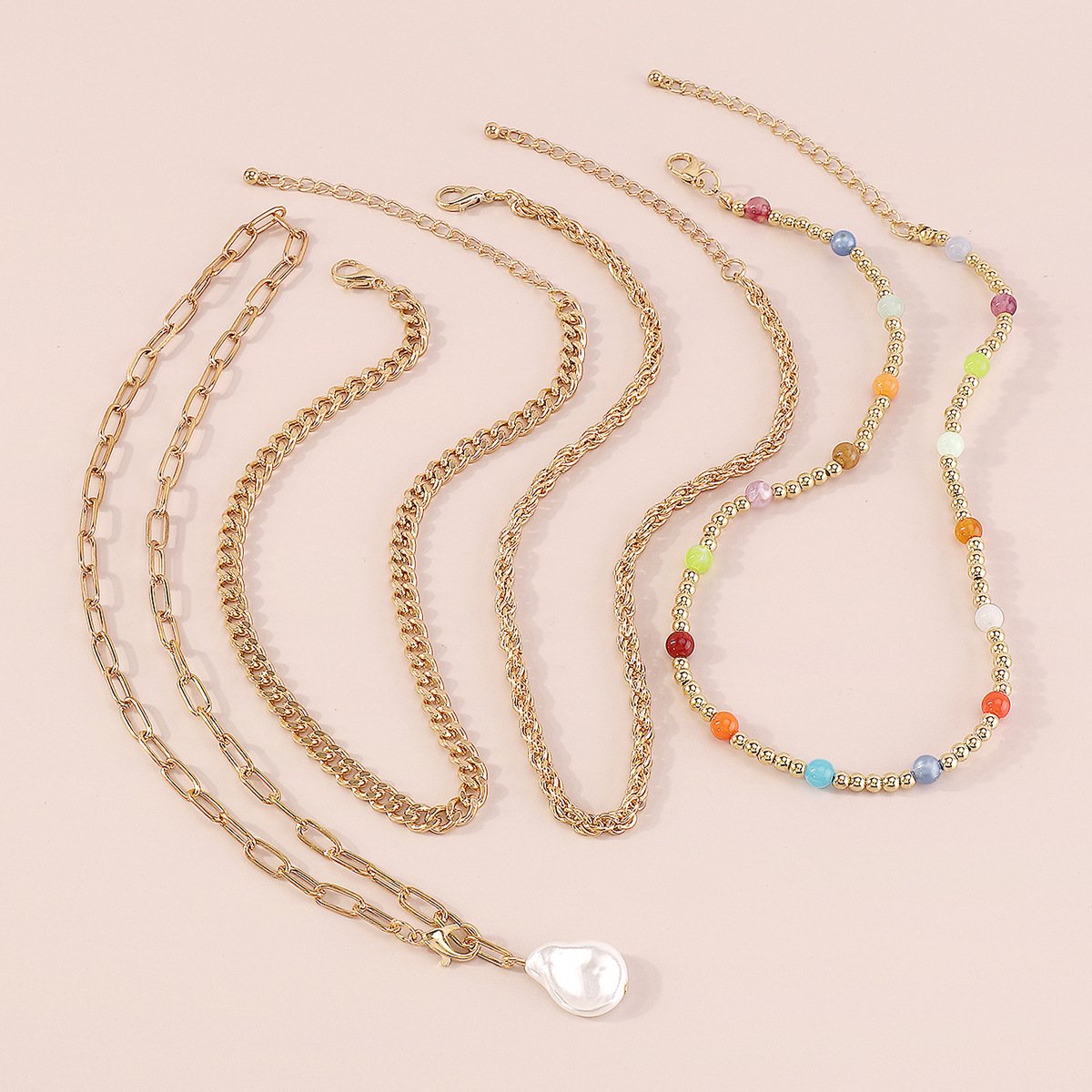 N1611 Bohemia Beach Vacation Stacked Necklace Beaded Chain Multilayer Exaggerated Geometric Necklace Women
