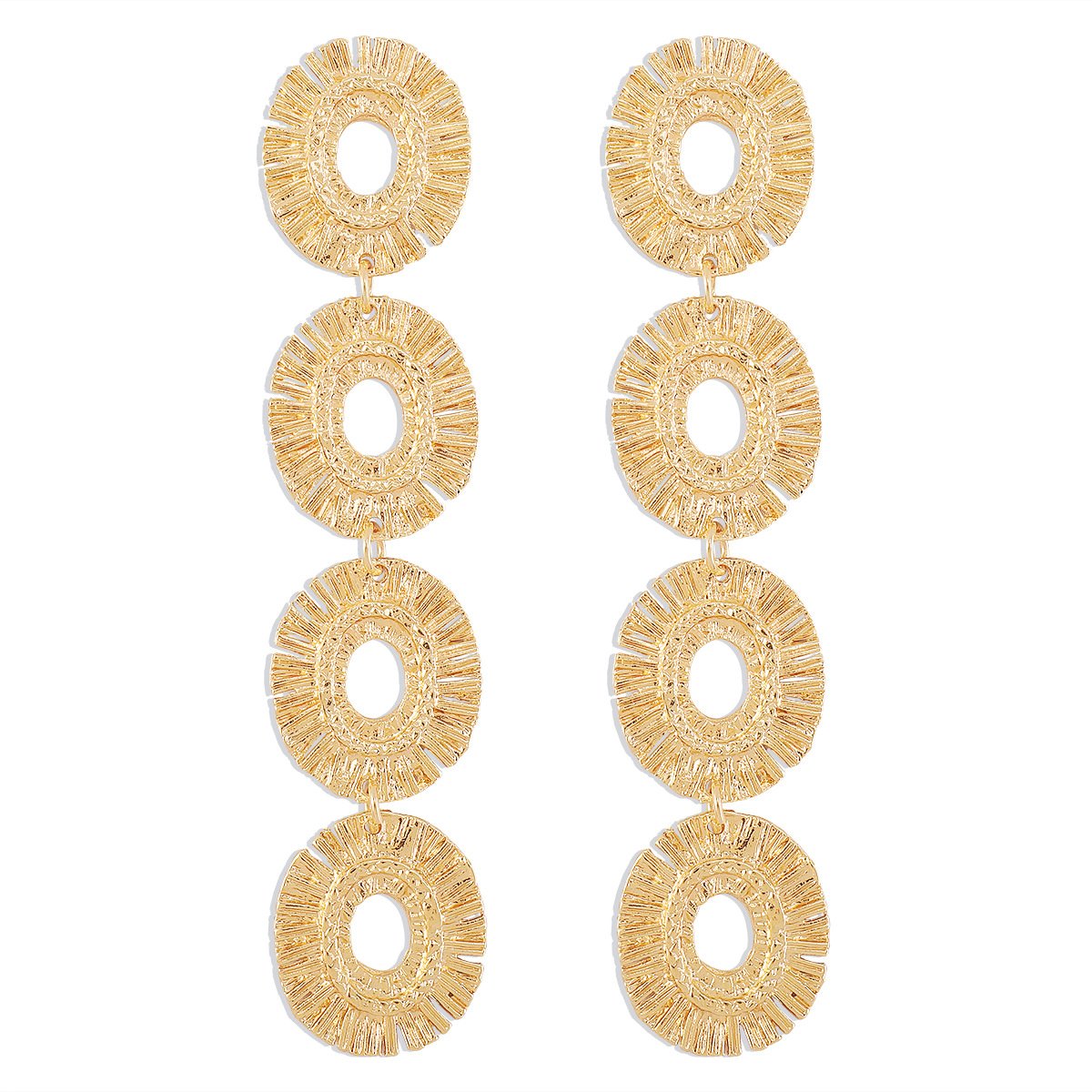 1121ZA exaggerated heavy industry metal earrings long circle earrings geometric irregular layered earrings