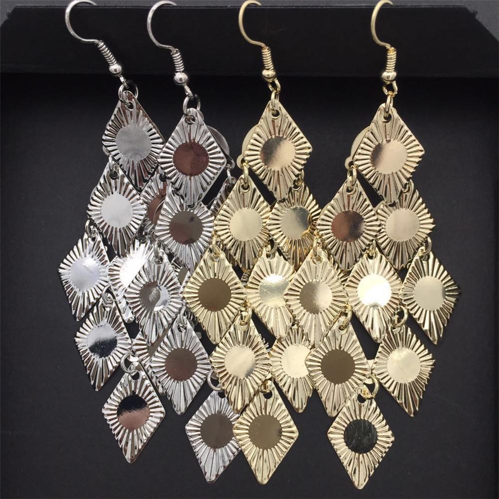 Long Rhombus Sequin Earrings Fashion Metal Earrings Women Jewelry