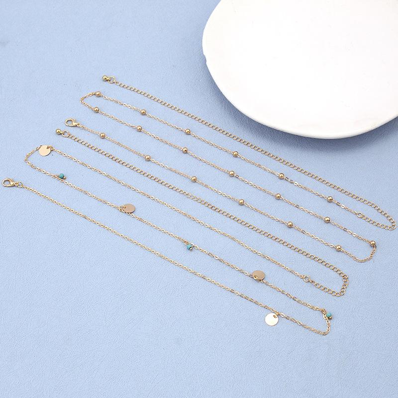 Versatile bead chain geometric body chain simple sequins turquoise pendant double waist chain women