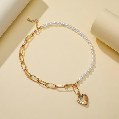 Jewelry simple pearl metal chain can open creative heart-shaped photo box pendant fashion necklace female