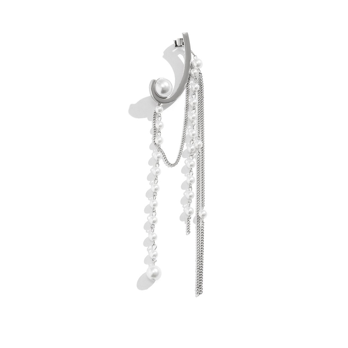 Jewelry temperament personality pearl chain tassel earrings personality geometric metal ear bone clip earrings