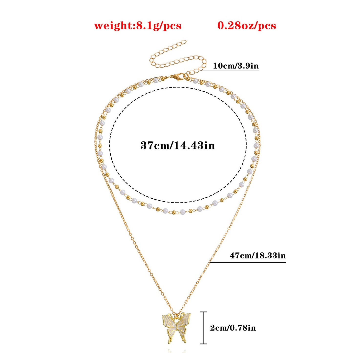 Necklace Fashion Double Pearl Clavicle Chain Butterfly Pendant Necklace Female Jewelry
