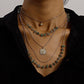Jewelry retro stacked multi-layer small hole chain turquoise square piece mini love pendant necklace female