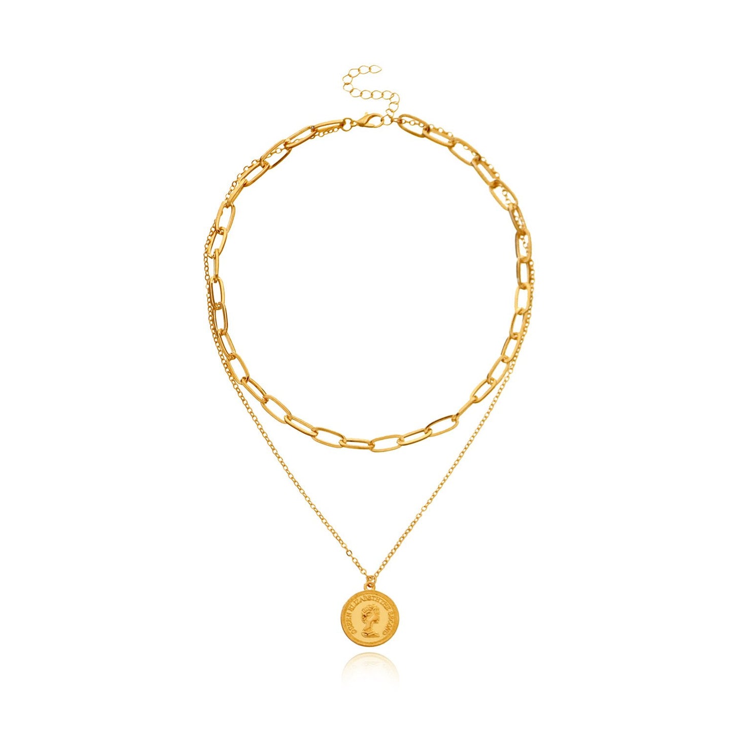 Jewelry Fashion Geometric Chain Double Layer Necklace Female Punk Street Beauty Avatar Round Card Necklace