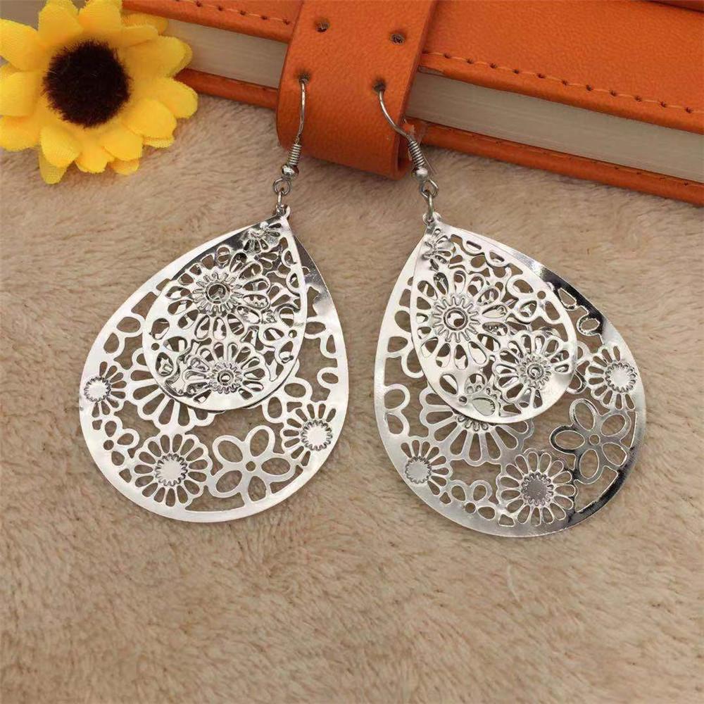 Double-layer size water drop hollowed out vintage all-match earrings Indian ladies earrings