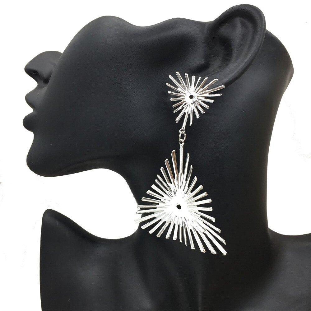 Summer Geometric Triangle Fried Hair Stud Earrings Exaggerated Indian Earrings