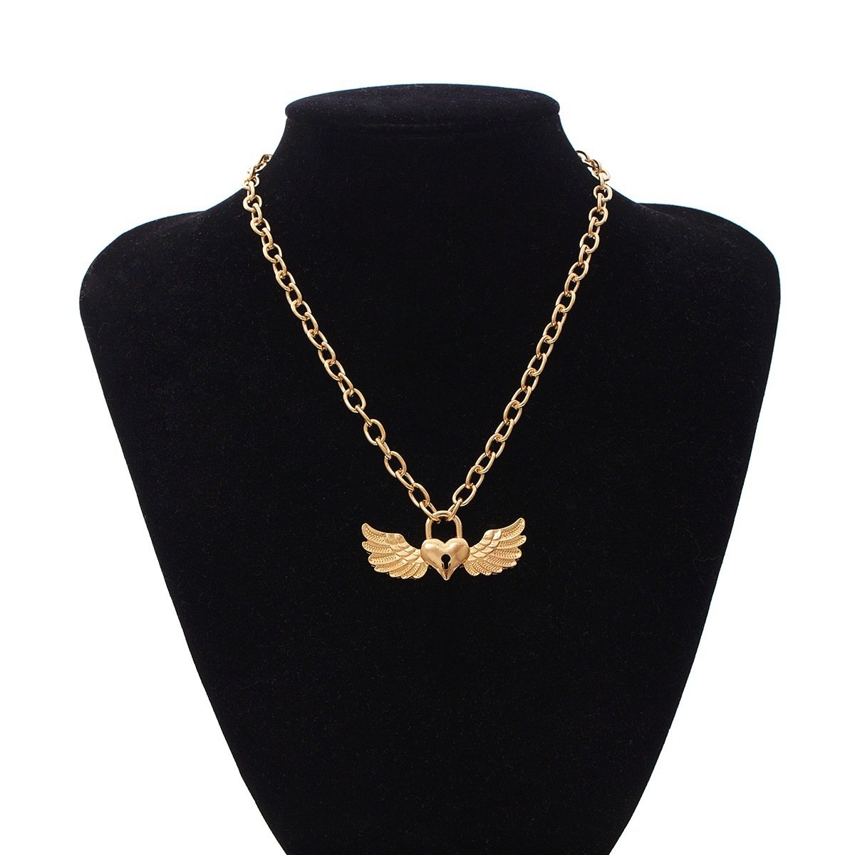 Temperament necklace female cross chain love lock wing pendant necklace double-layer fashion street shooting accessories