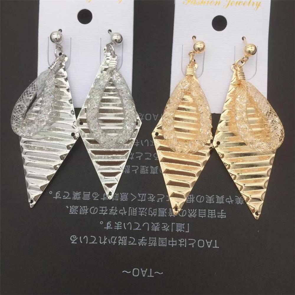 Horizontal rhombus sequin earrings silk mesh tube imitation zircon water drop earrings women's earrings popular jewelry night