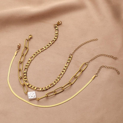 Stainless steel gold three-layer chain diamond-shaped pearl anklet titanium steel foot decoration niche design sense for women