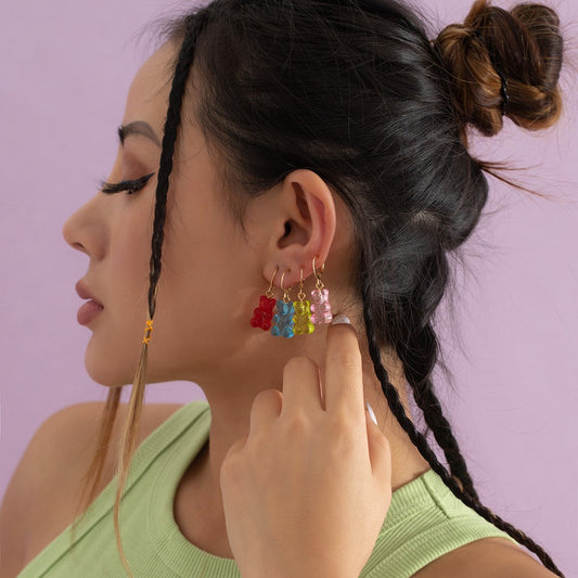 Jewelry Sweet Cool Juice Transparent Bear Earrings Cute Sweet Gummy Cartoon Girl Earrings