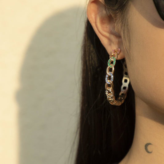 Jewelry Hip Hop Personality Geometric Diamond Earrings Female Fashion Simple Full Diamond C Shape Chain Earrings