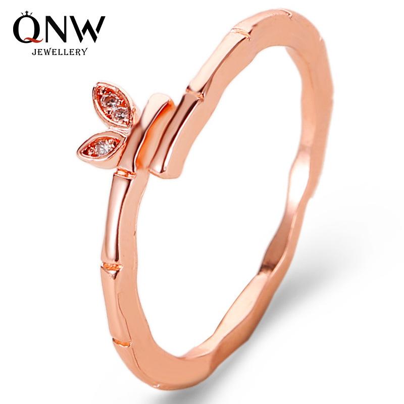 Cute Rabbit Ear Open Ring Female Creative Small Fresh Diamond Leaf Bamboo Knuckle Index Knuckle Ring