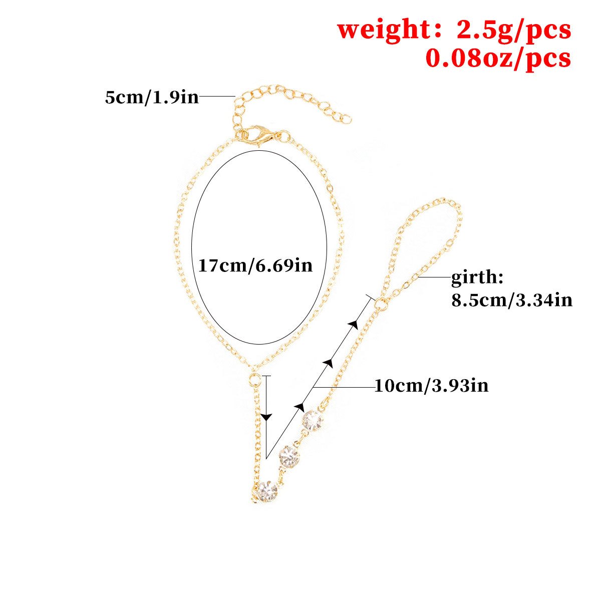 Jewelry Fashion Street Trend Personality Mitten Bracelet Popular 3 Diamond Bracelet Women