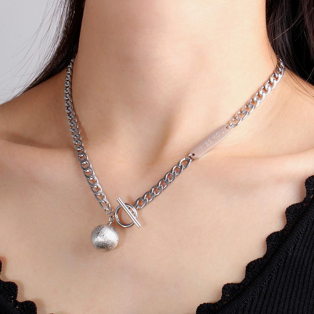 Ins cold ball IMISSYOU titanium steel pendant stainless steel necklace clavicle chain necklace