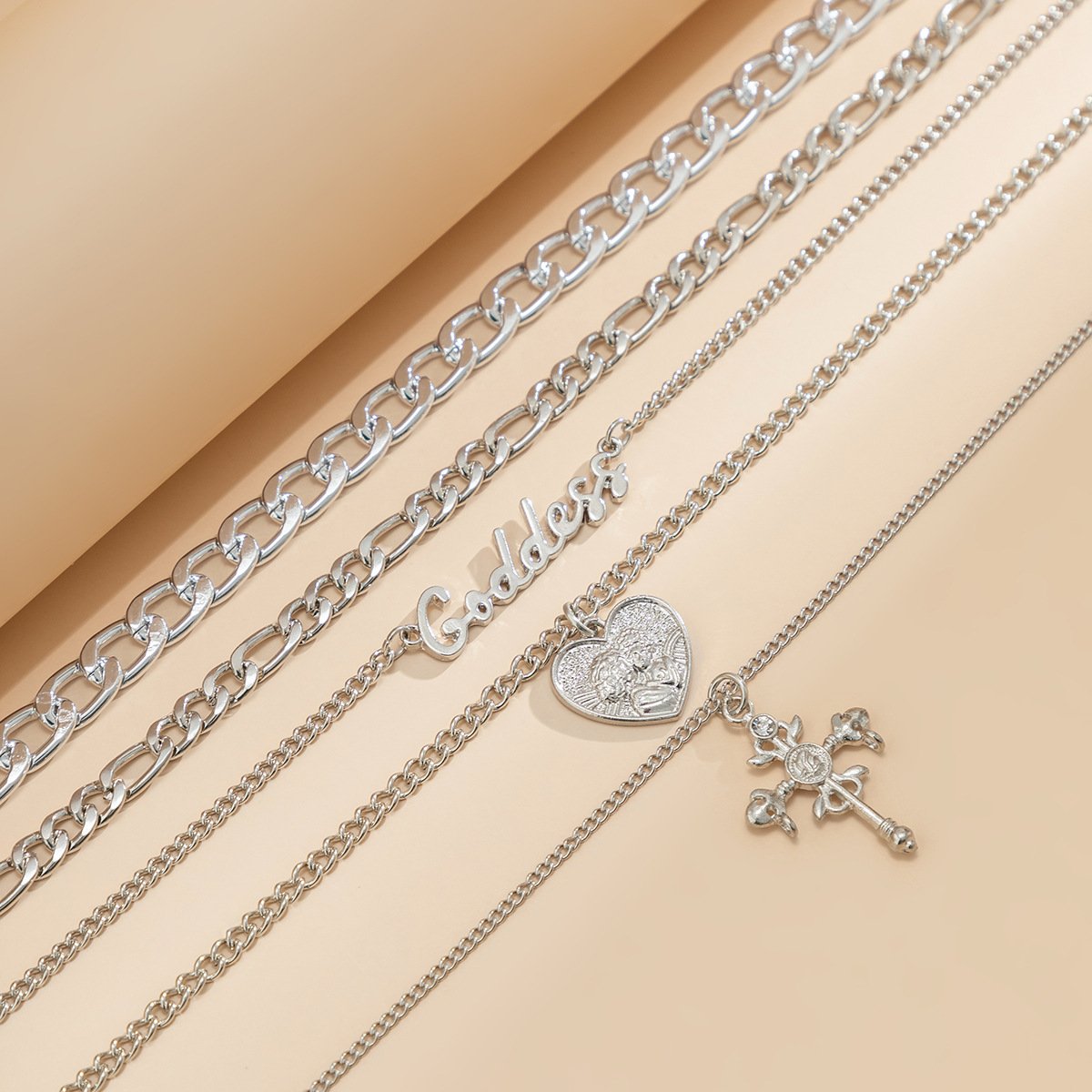 Jewelry retro multi-layer embossed cross portrait necklace hip-hop personality letter chain necklace