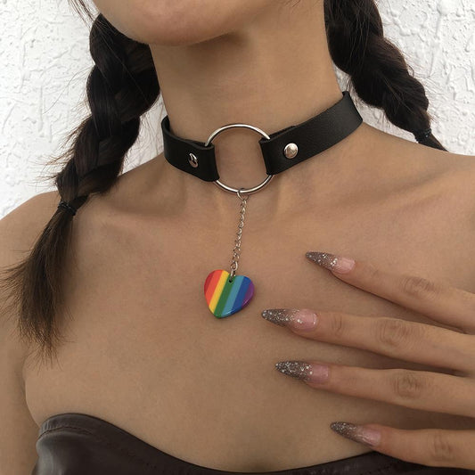 N958 personality leather punk choker exaggerated Harajuku trendy cool collar gothic hollow necklace female