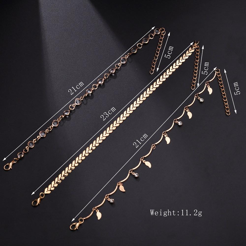 Fashion Jewelry Summer Hot Style Creative Tassel Sequin Small Leaf Arrow Diamond Three-piece Anklet