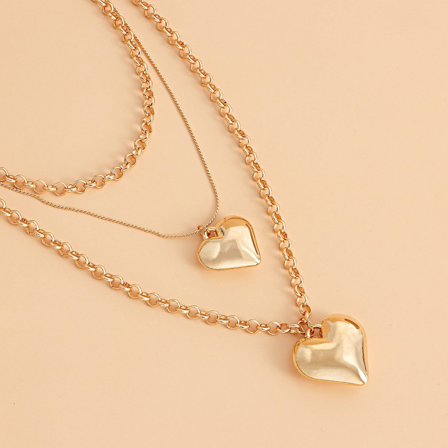 Retro fashion double stacked simple exaggerated love pendant necklace ins clavicle chain jewelry