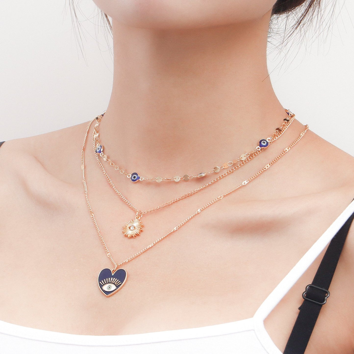 Jewelry ins multi-layer devil's eye collarbone chain cold eyes necklace female niche design sense