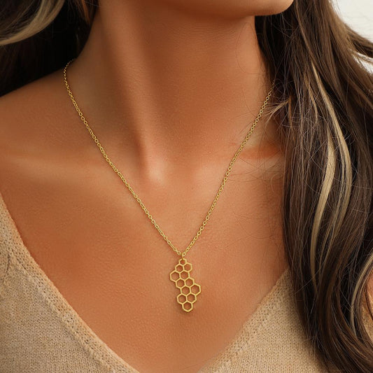 Simple Fashion Honeycomb Pendant Necklace Cross Chain Versatile Style Ladies Neck Jewelry