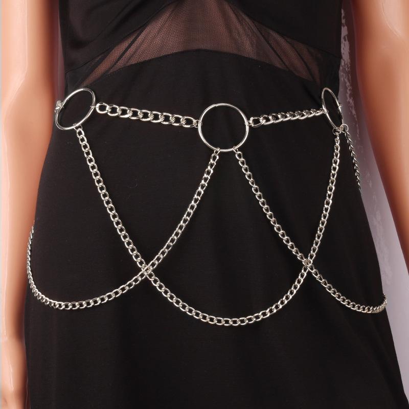 Simple and versatile sexy waist chain ins exaggerated chain tassel geometric ring body chain