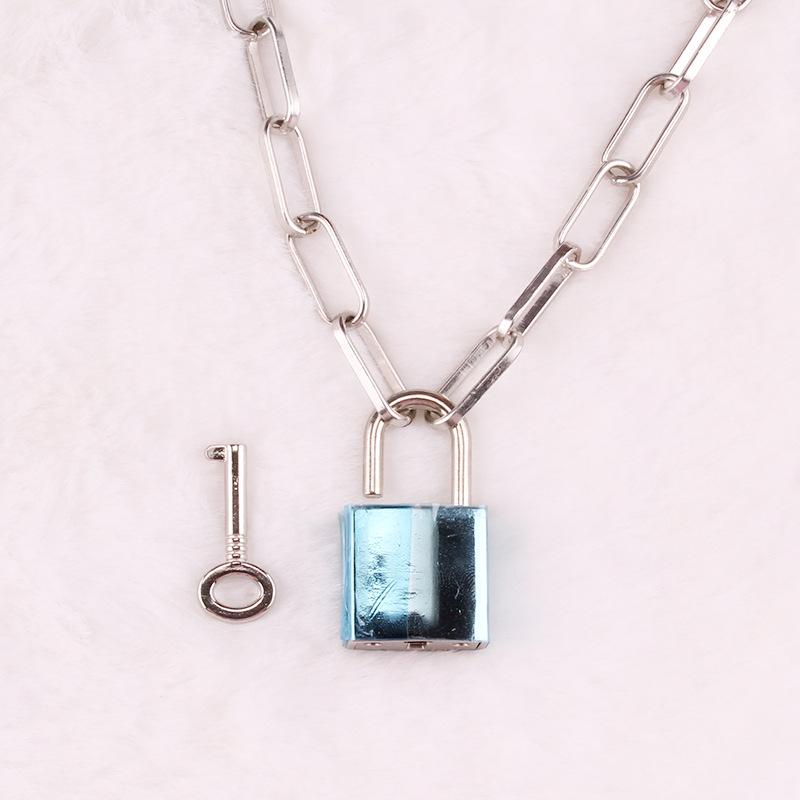 Personalized multi-layer peach heart padlock jewelry thick chain hip-hop punk key lock necklace