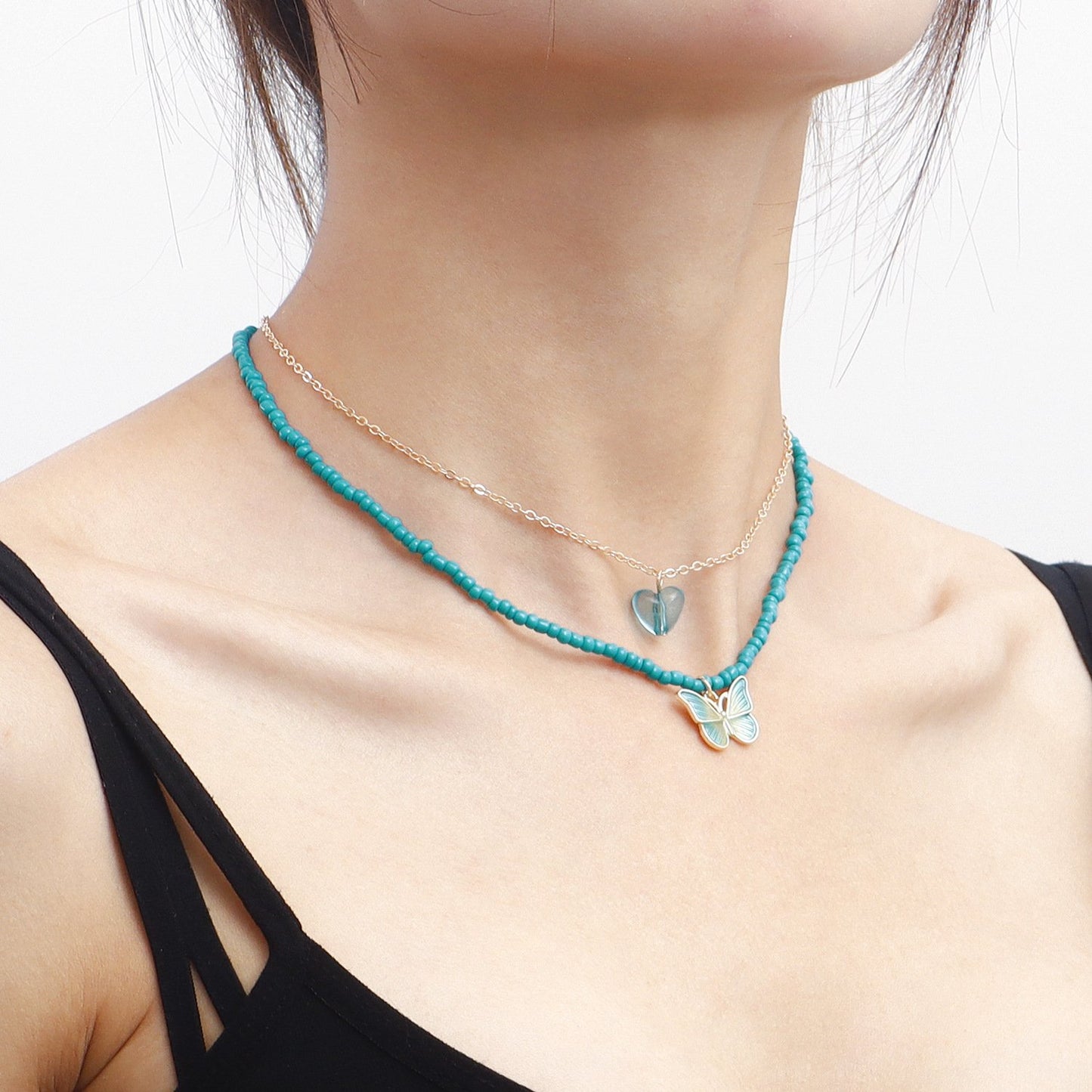 Jewelry Bohemian Green Rice Bead Stripe Butterfly Pendant Necklace Necklace Women Beaded Necklace