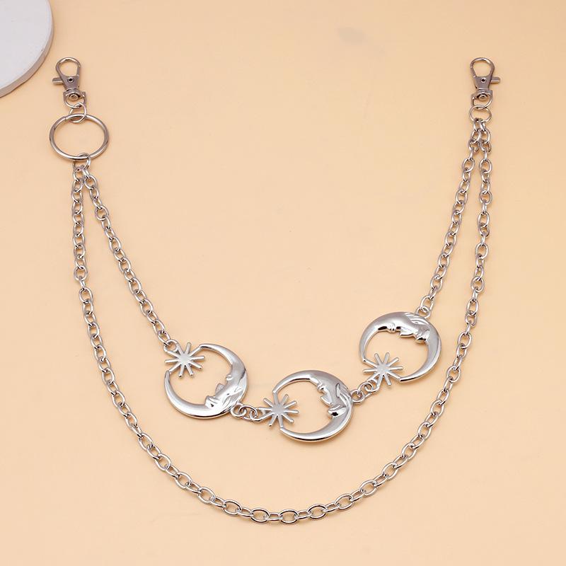 Jewelry punk metal crescent moon geometric chain pants chain hip-hop trendy cool all-match waist chain for men and women