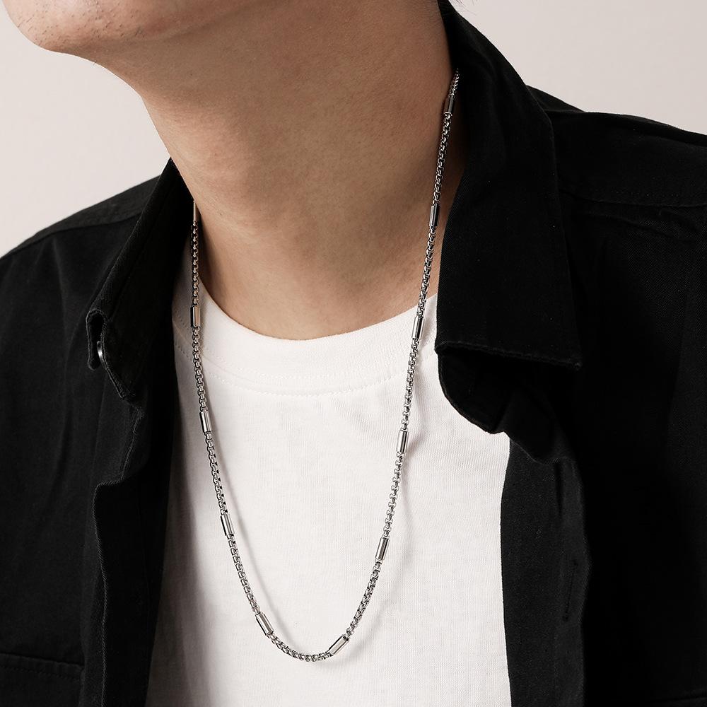 Fashion Simple Men's Stainless Steel Square Pearl Bamboo Single Chain Necklace Versatile Personality