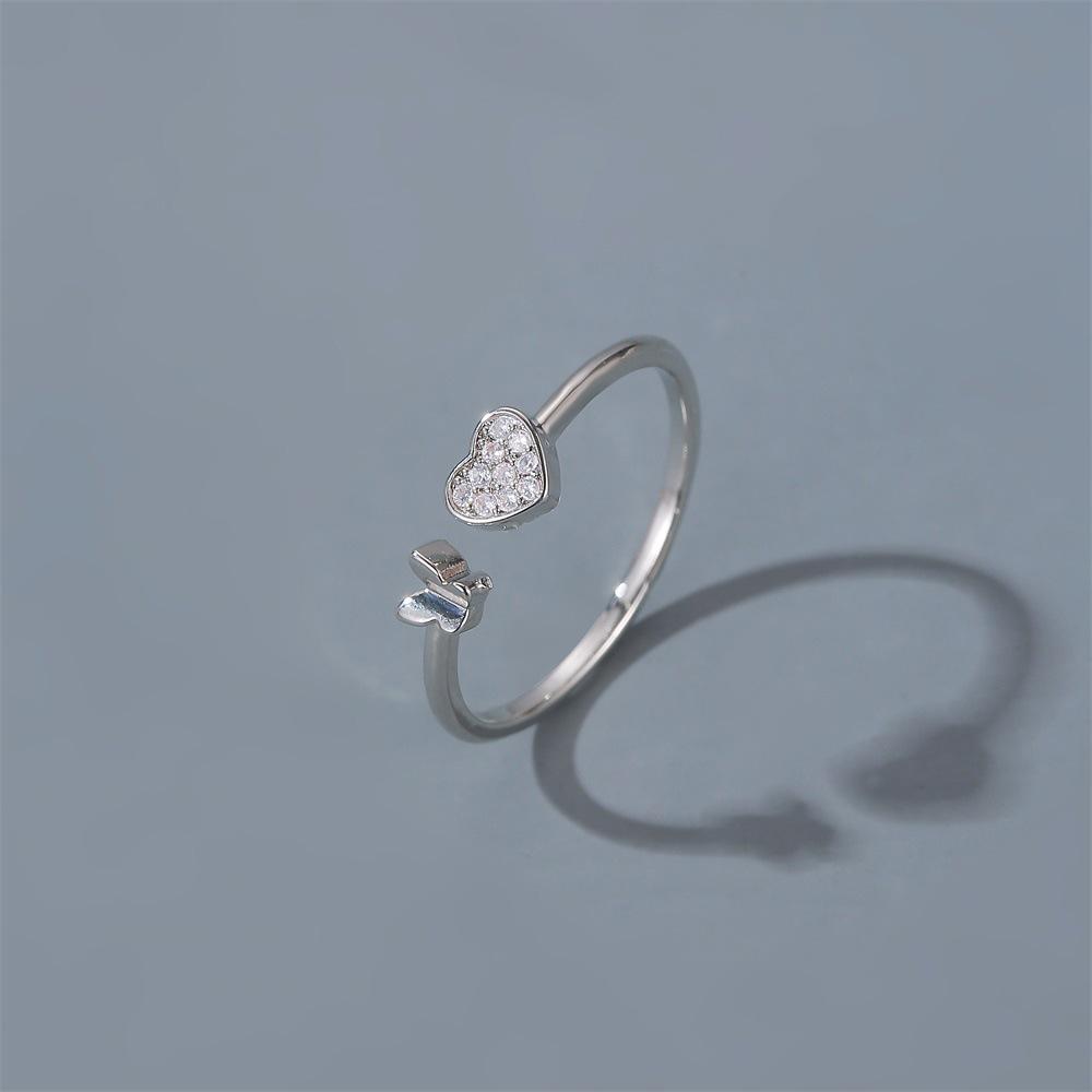 Jewelry Sweet and Versatile Heart Butterfly Ring Adjustable Ring Girls Index Finger Open Ring