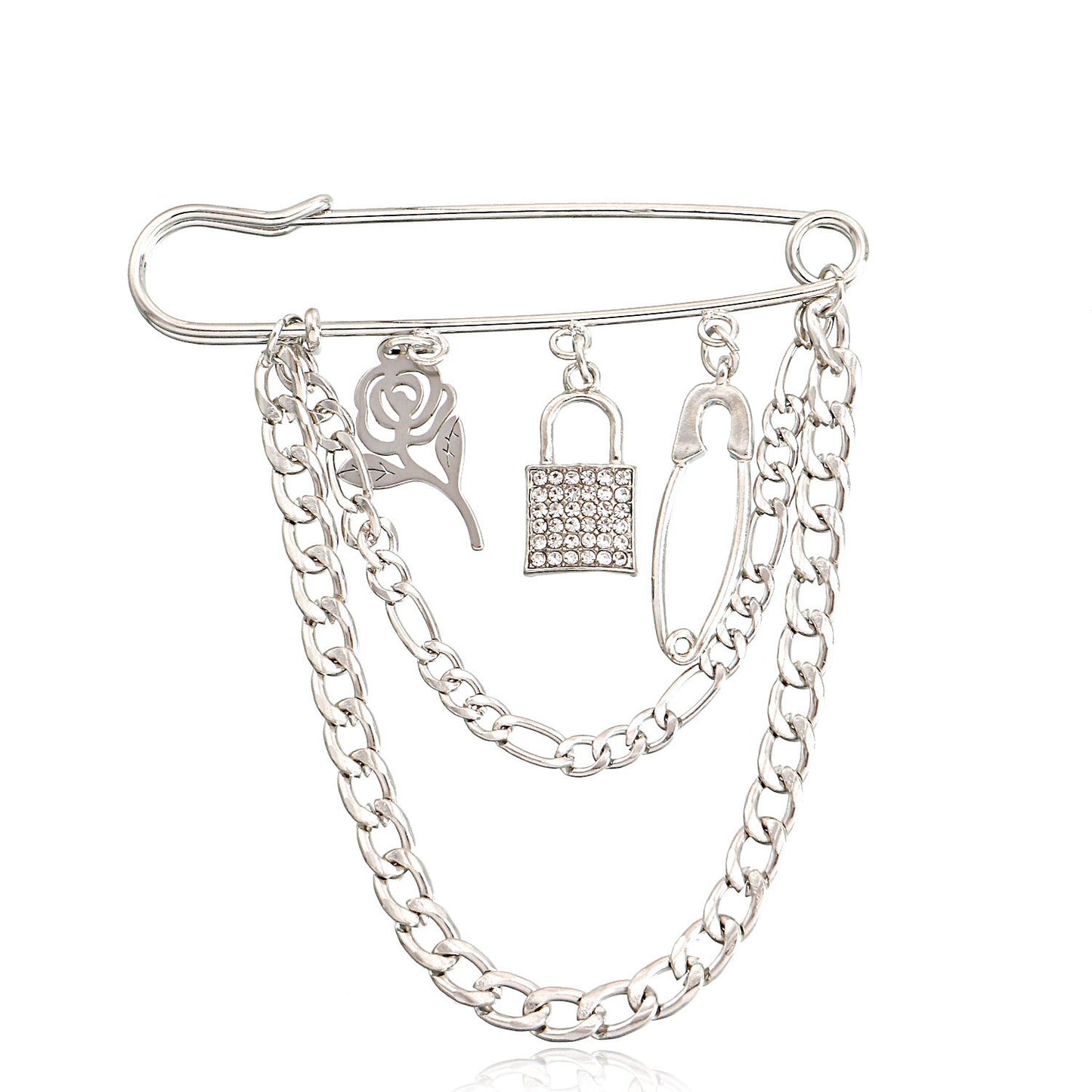 Jewelry Valentine's Day rose pendant brooch accessories female punk steel color padlock pin pendant