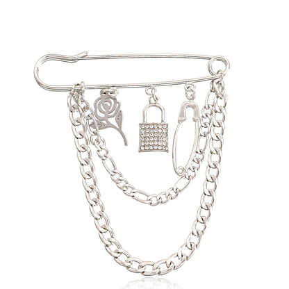 Jewelry Valentine's Day rose pendant brooch accessories female punk steel color padlock pin pendant