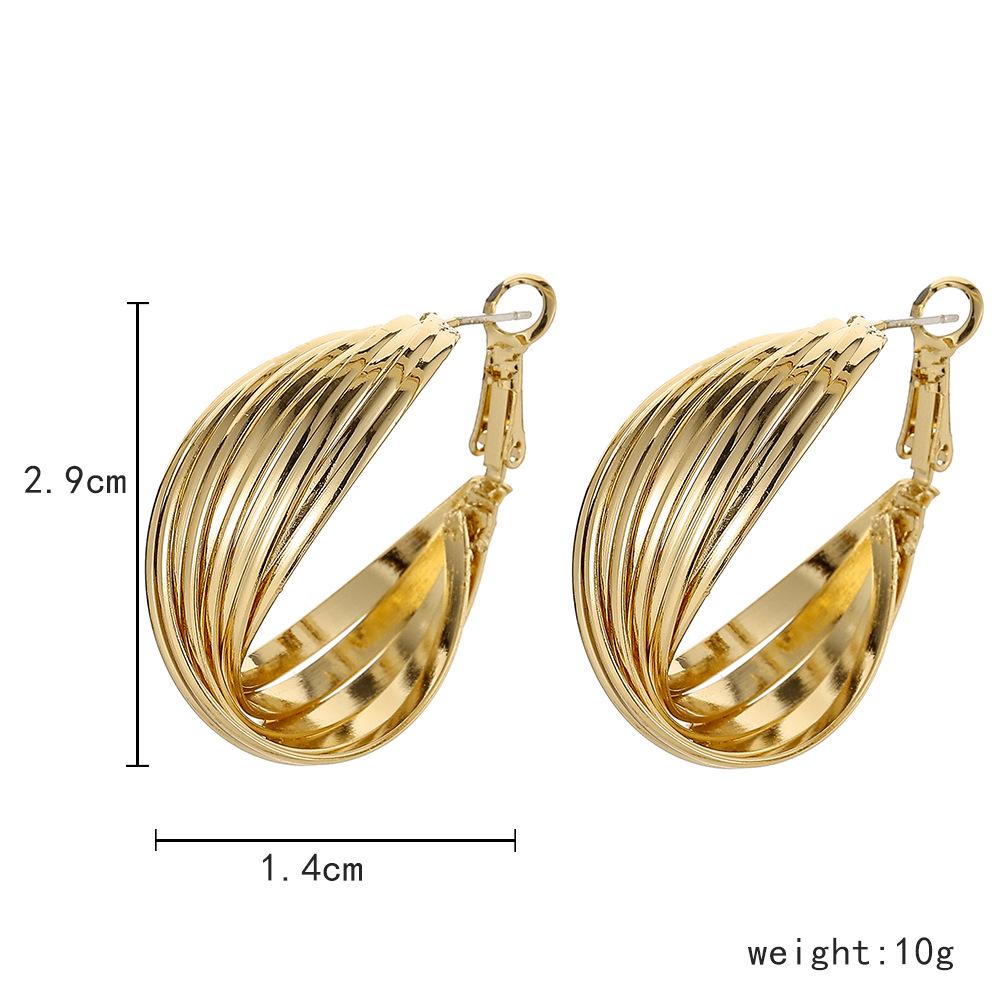 Retro Hong Kong C-Shaped Earrings Frosty Cross Metal Line Simple Earrings Jieyue Jewelry