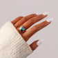 Simple Retro Ladies Stainless Steel Fashion Opening Adjustable Color Matching Four Leaf Flower Oil Drop Ring