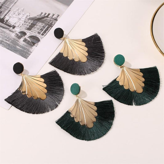 Earrings Bohemian fan-shaped tassel earrings fashion ripple design temperament exaggerated earrings
