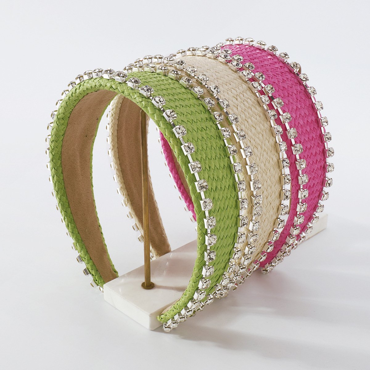 F4265 holiday raffia braided wide-brimmed headband women's sparkling rhinestone light luxury geometric fashion colorful headband
