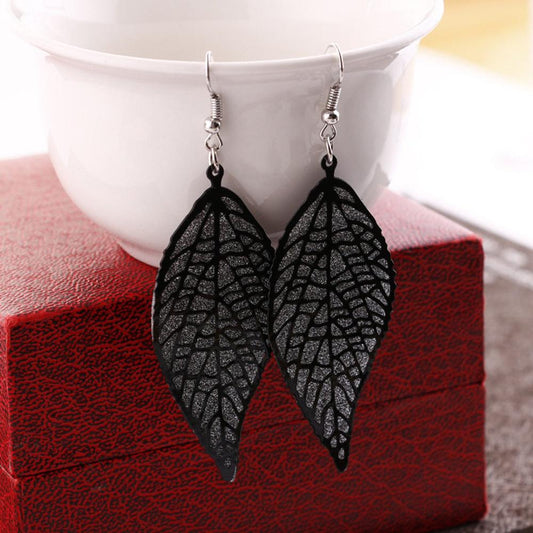Gold Leaf Women's Earrings Hollow Double Layer Creative Earrings Alloy Ear Jewelry Trendy Night