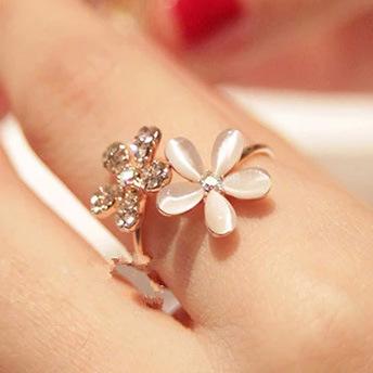 Opal flower open ring micro-paved diamond five-leaf flower ring popular jewelry