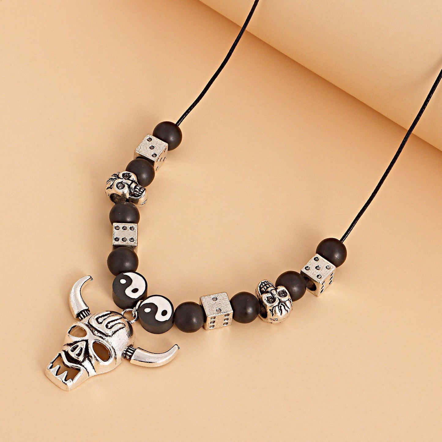 Fashion Jewelry Handwoven Rope Tai Chi Bagua Yin Yang Hollow Creative Skull Bull Head Pendant Necklace Female