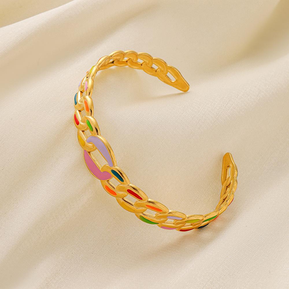 Simple fashion trendy design women's stainless steel opening color stitching O word painting oil bracelet