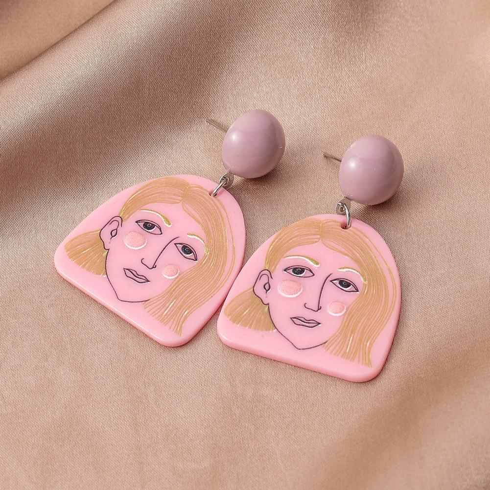 ins acrylic 3D printing earrings creative graffiti beauty portrait earrings exaggerated earrings matching
