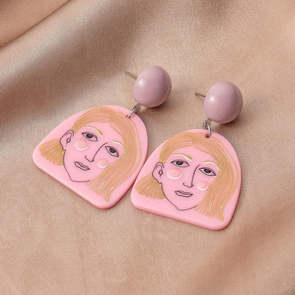 ins acrylic 3D printing earrings creative graffiti beauty portrait earrings exaggerated earrings matching