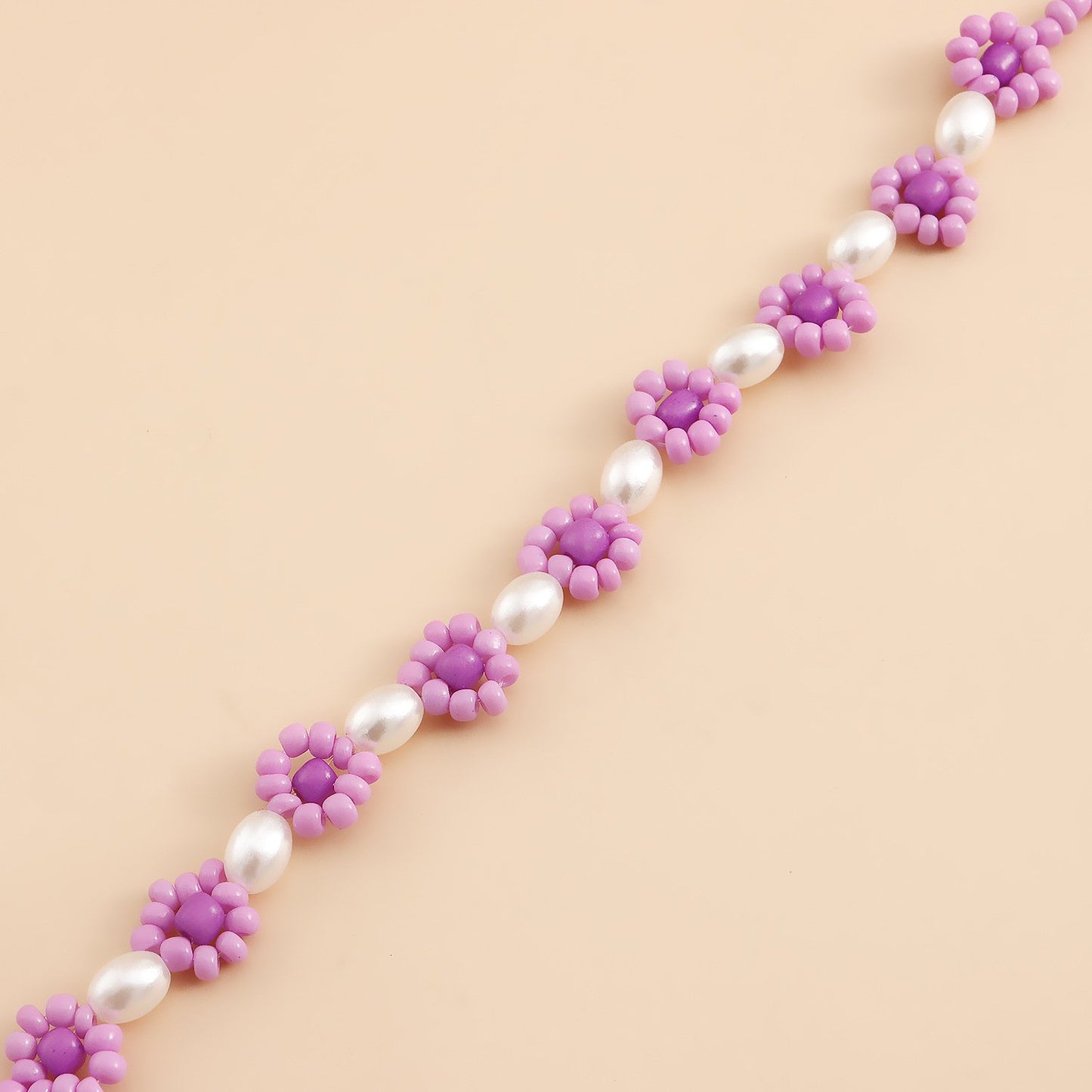 Creative mixed color small flower imitation pearl sweet cool necklace female small fresh and simple handmade rice bead flower necklace