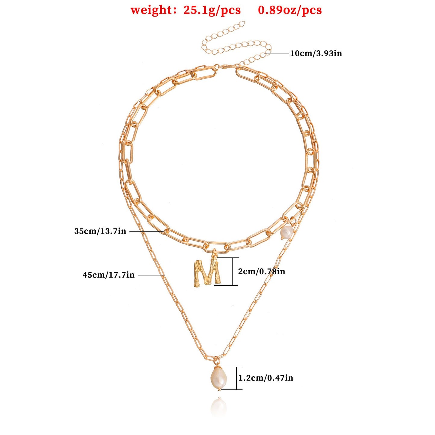 Jewelry punk double imitation pearl letter M pendant necklace female clavicle chain ins necklace