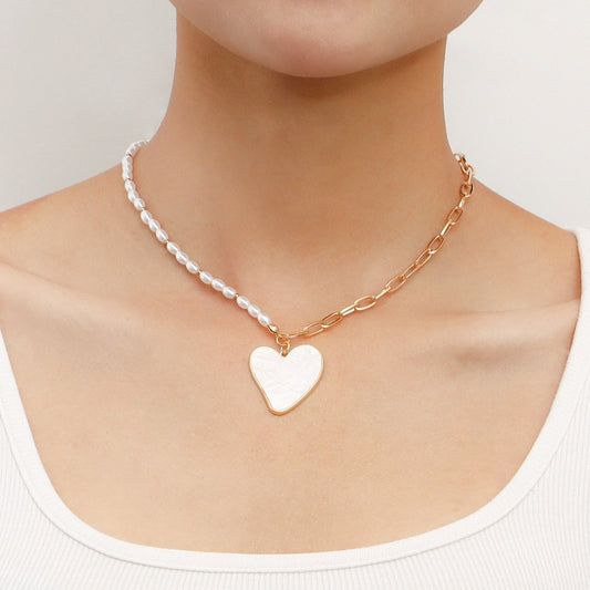 Jewelry Heart Imitation Pearl Necklace Niche Design Light Luxury Clavicle Chain Women's Fashion Commuting Necklace